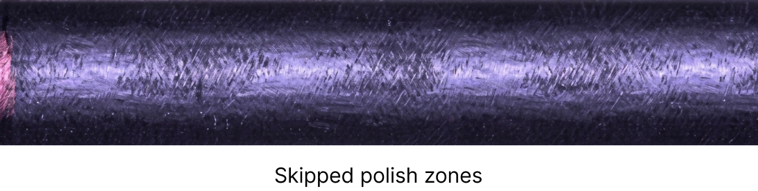 Evidence image of skipped polish zones on conventional media
